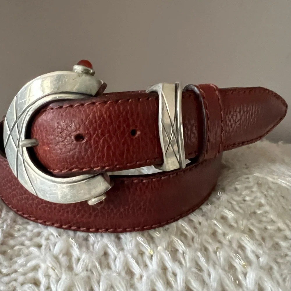 RARE 925 Sterling Silver CLAUDIO CALESTANI Milano Italy LEATHER BELT 100 115 - Picture 7 of 17
